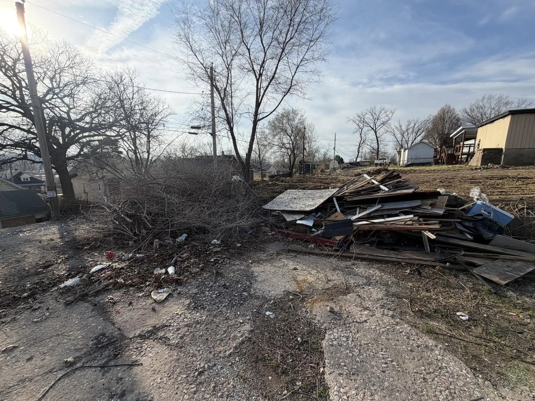 Wood and construction material ready for demolition debris removal
