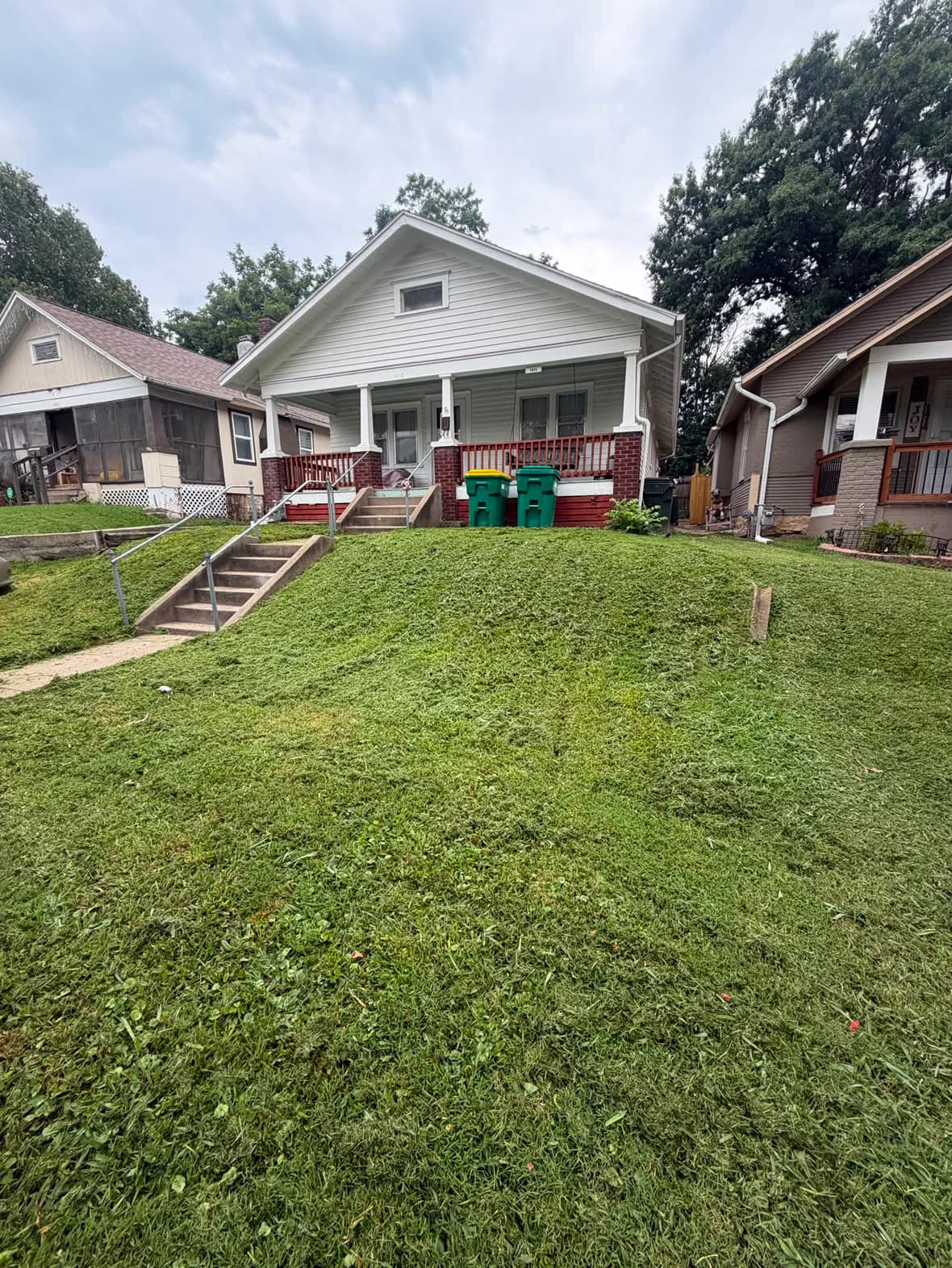 Freshly mowed front lawn